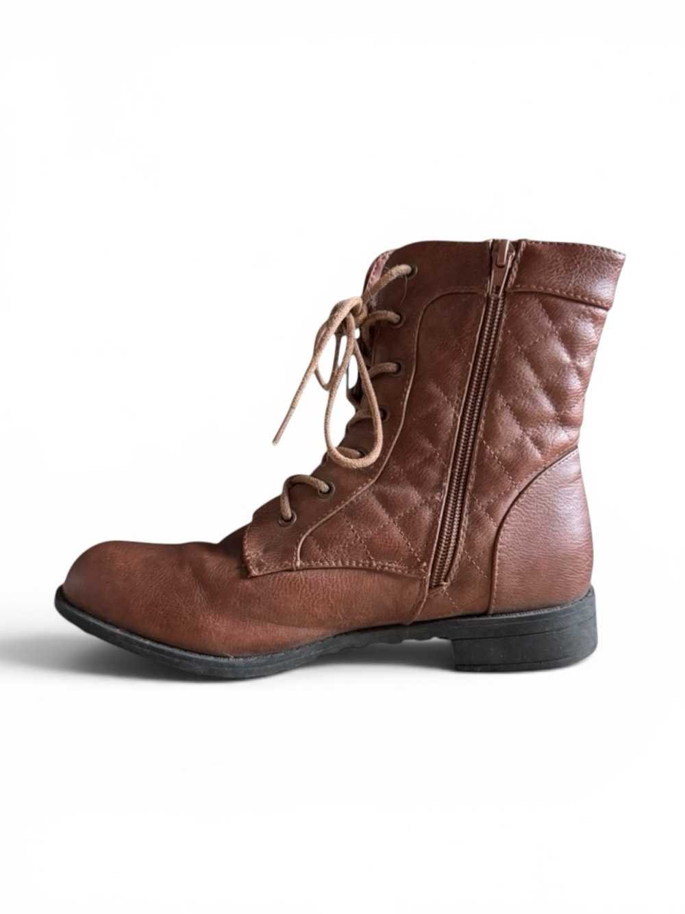 Katliu Brown Quilted Faux Leather Equestrian Style Ankle Boots Fall Size 8